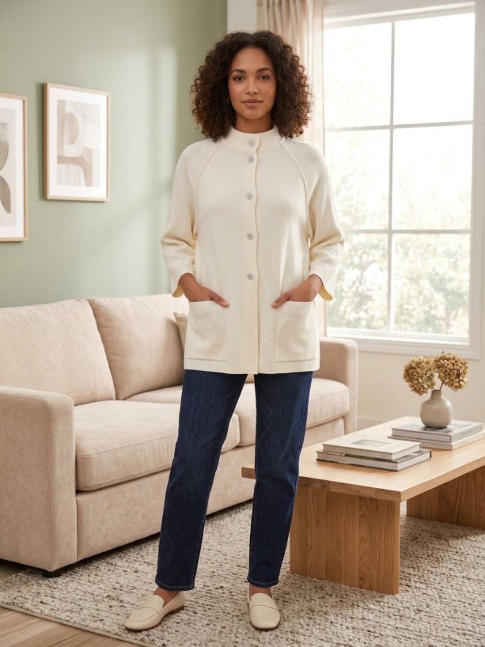 Parfois Cream Mock Neck Button Front Knit Cardigan Sweater Jacket OS